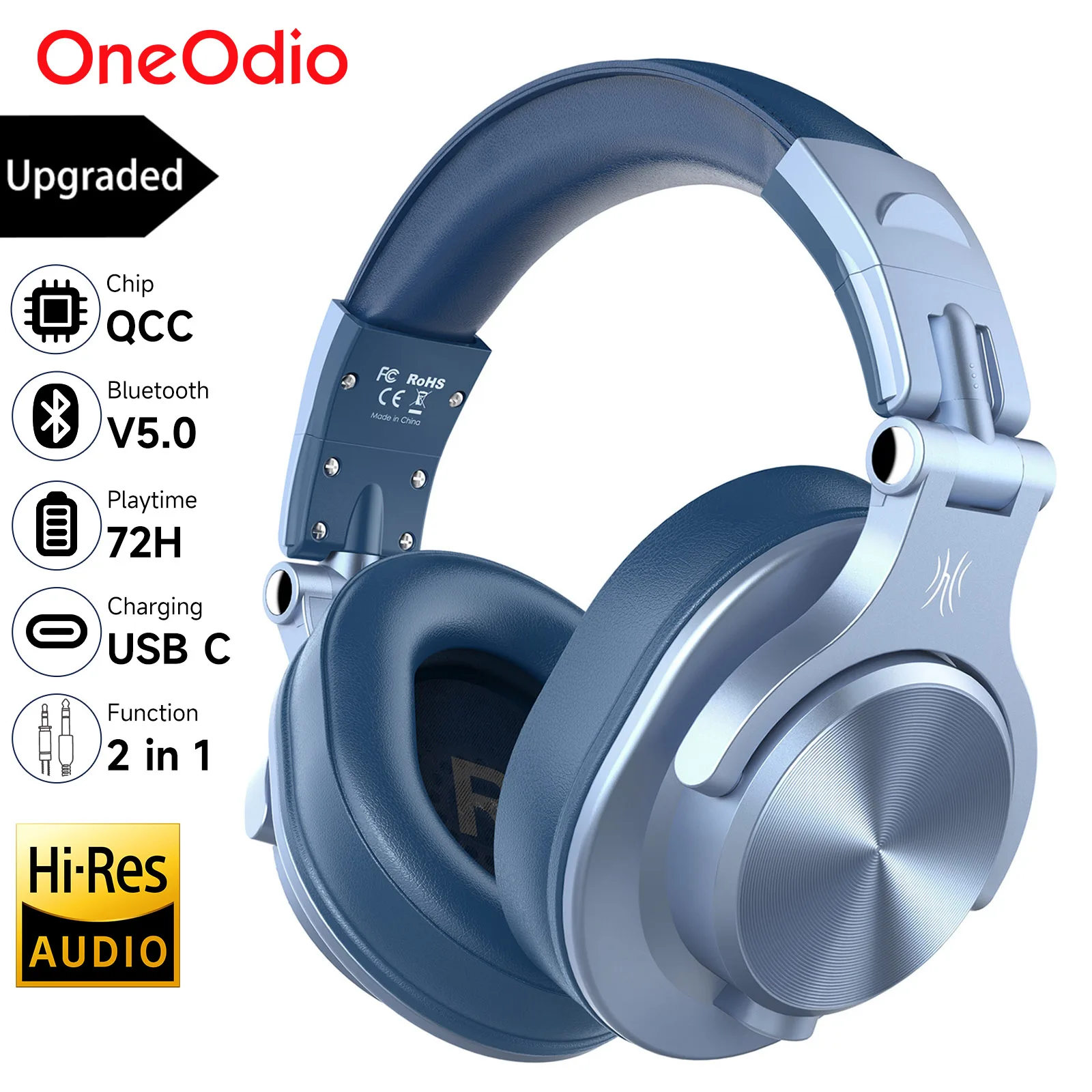 Oneodio A70 Wireless Bluetooth 5.2 Headphones 72Hrs Over Ear Hi-Res Audio 3.5mm/6.35mm Wired Studio DJ Headset With Microphone 1