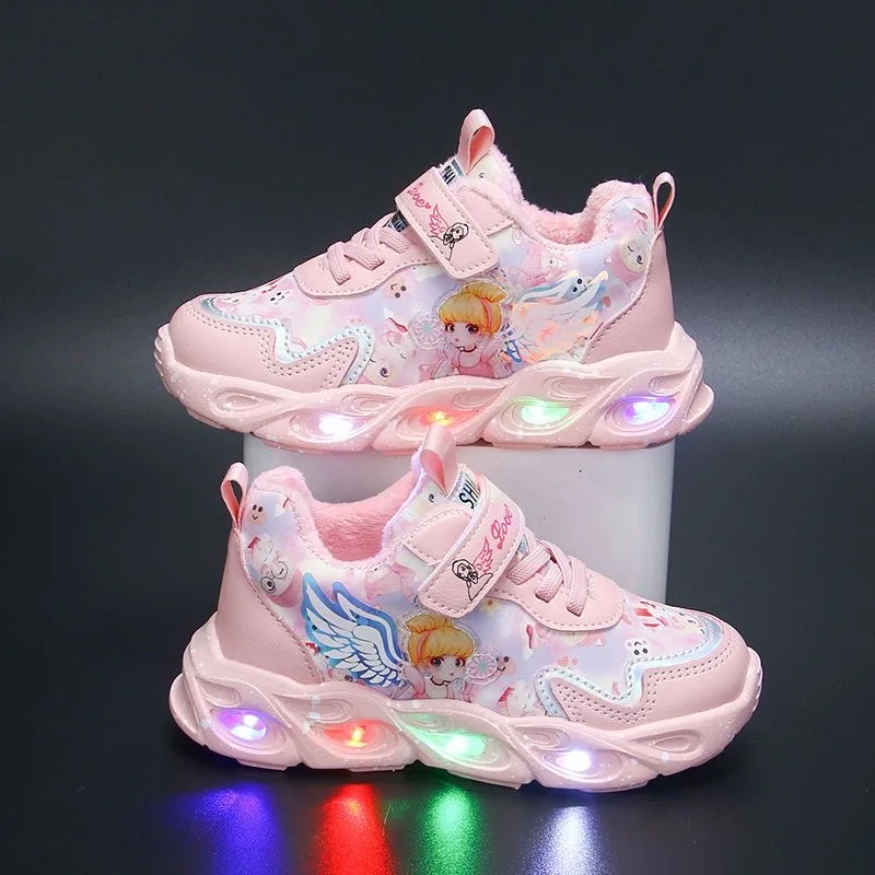 Girls Lovely Pink Cartoon Sneaker Children Lightweight Spring Mesh LED Luminous Sports Shoes Winter Warm Light UP Shoes running shoes sneakers shoes walking sneakers