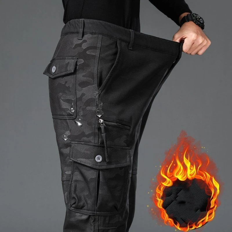 Thick Warm Stretch Military Cargo Pants Men Winter Double Layer Casual Cotton Baggy Army Overalls Multi Pocket Fleece Trousers 2