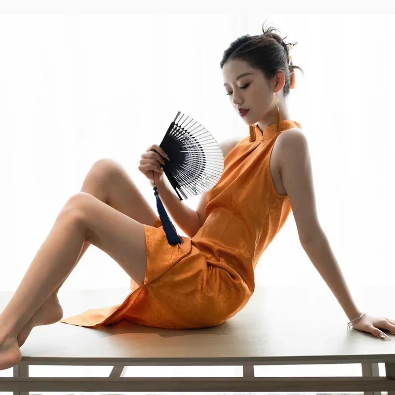 

Новинка, современное китайское традиционное платье Ципао без рукавов, 2022, длинные женские платья в восточном стиле для свадебной вечеринки