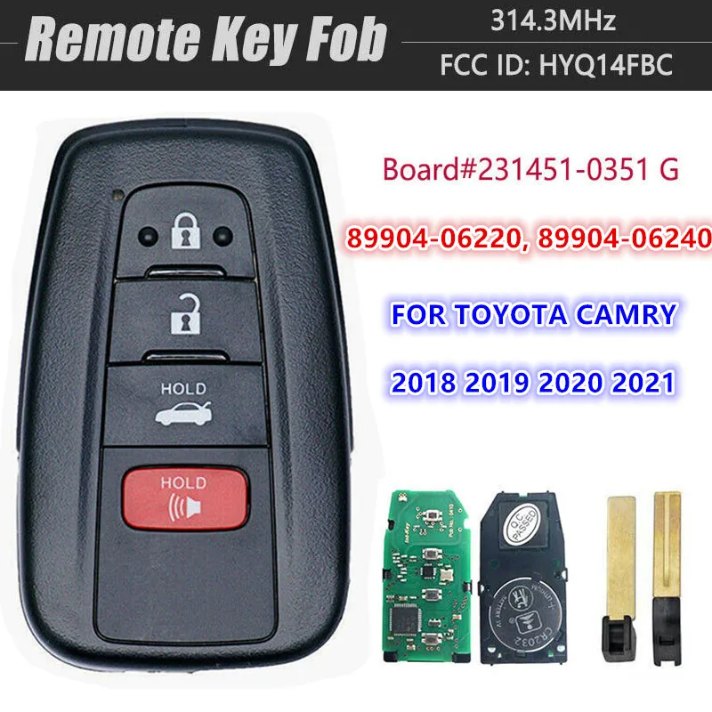 Smart Hybrid Yewong Smart Remote Replacement Proximity Key Fob For Toyota Camry 2018 2019 2020 2021 2022 HYQ14FBC 89904-06220 231451-0351 Board 314.3MHz 4 Buttons Toyota Camry Key Fob Cover - Foto 8