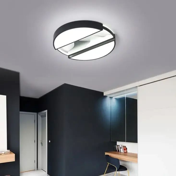 Plafonnier LED circulaire noir au design minimaliste moderne, idéal pour une chambre à coucher, un salon, une cuisine ou un bureau