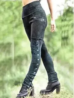 Medieval Clothes Pirate Halloween Cosplay Costume Bottoms Women Gradient Buttoned Soldier Slim Sexy Leggings Panel Vintage Pants