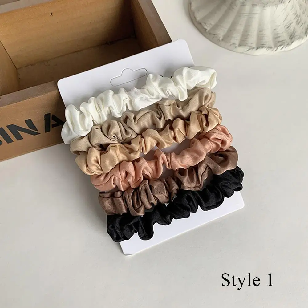 Elegant Silk Satin Scrunchies Set - 6-Piece Solid Color Hair Accessories Collection