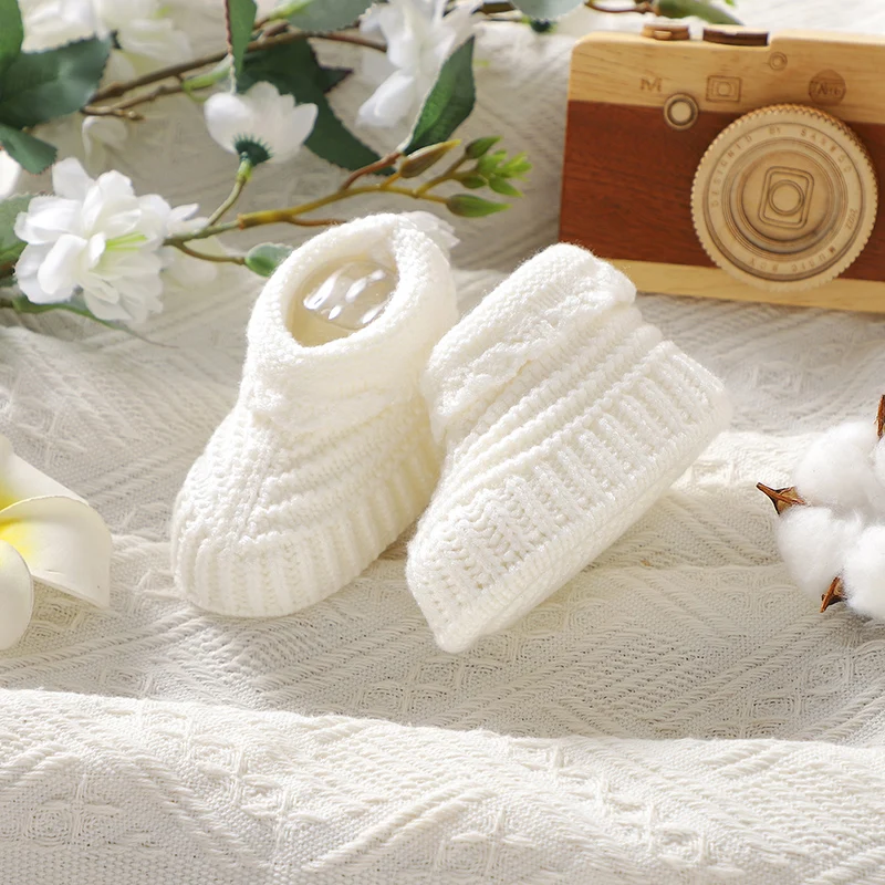 Newborn Baby Shoes Knit Infant Boy Girl Bed Boots Fashion Solid Warm Toddler Chlidren Footwear 0-18M Slip-on Clothes Accessories