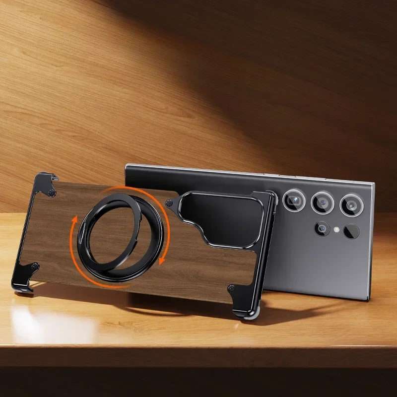 Eary for Samsung Galaxy S25 Ultra S24 Ultra Case with Magsafe Shockproof Protective Phone Cover Unique Wooden Case for Samsung