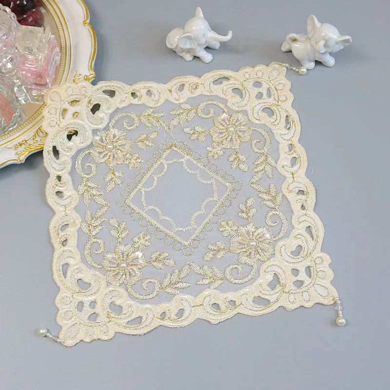

Popular bead flower Embroidery table cloth cover wedding party tea tablecloth kitchen Christmas Table decoration and accessories