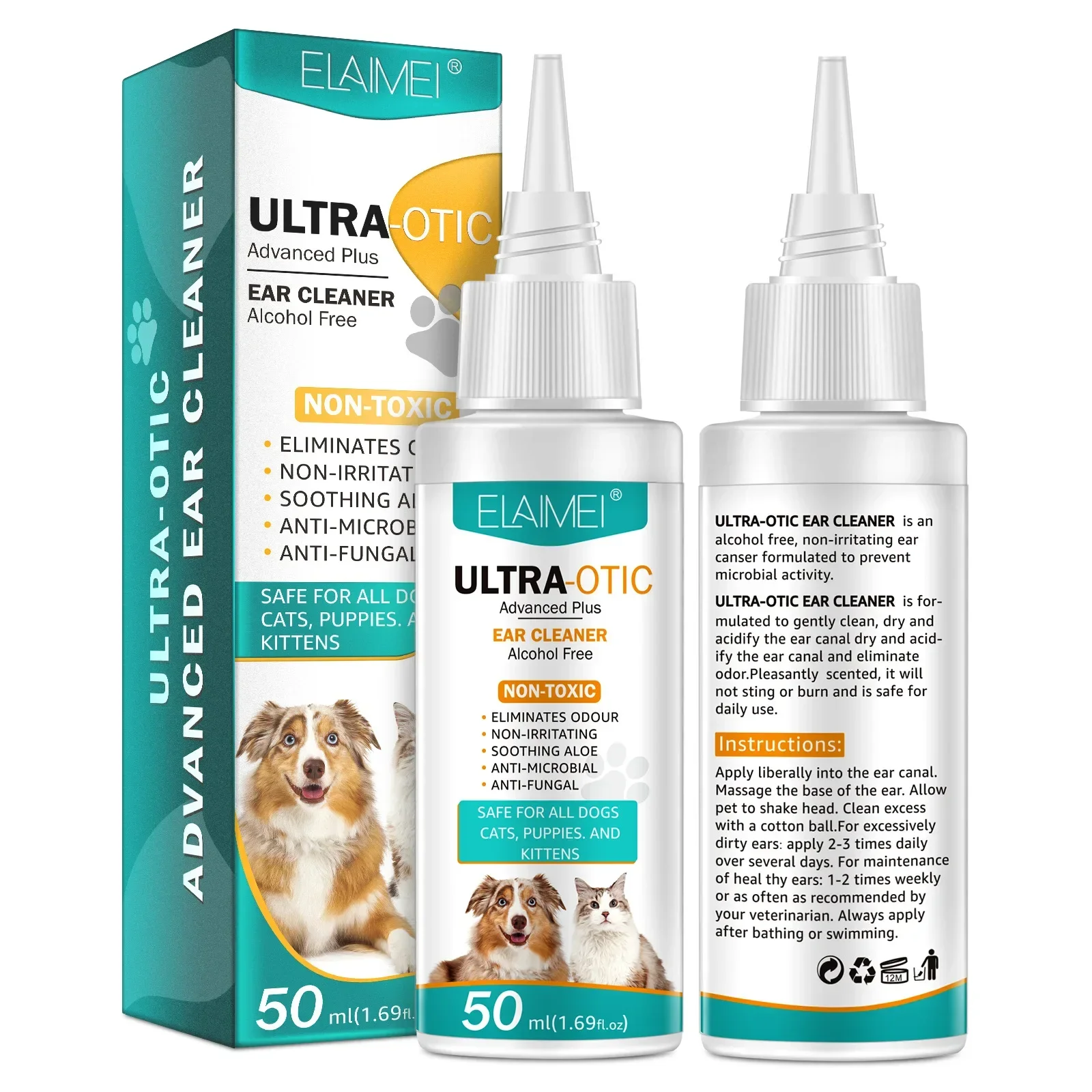 

50ml Cat Dog Ear Cleaner Pet Ear Wash Ear Drops Infection Control Yeast Mites Removes Ear Mites Scientific Formula Pet Supplies