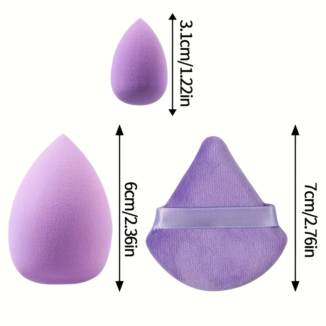 3Pcs Purple Hydrophilic Sponge Set -Latex-Free Non-Absorbent Blenders for Foundation/Concealer/Powder|Triangle & Mini Travel Kit