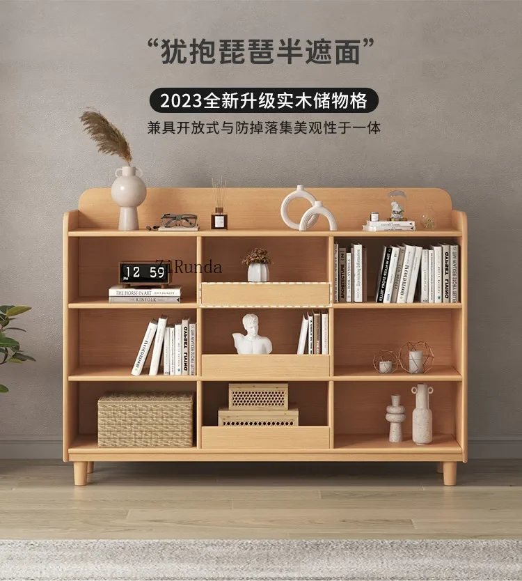 All solid wood bookcase Log children's bookshelf Floor-to-ceiling living room storage eight-grid storage lattice cabinet