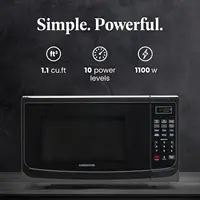 NEW Compact Countertop Microwave Oven 1.1 Cu. Ft. 1100-Watt with LED Lighting, Child Lock, Easy Clean Grey Interior, Black 2