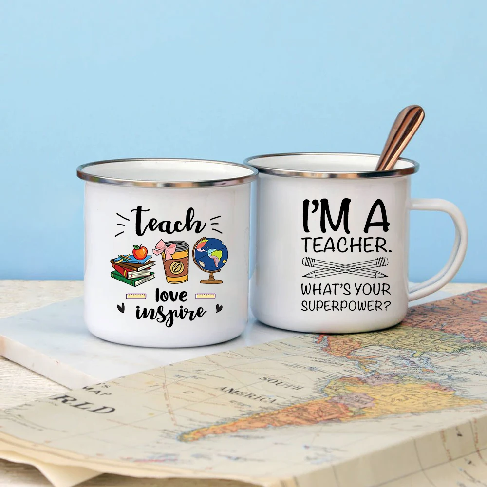 

I'm A Teacher Life Print Enamel Mugs Simple Vintage Breakfast Dessert Milk Cups Home Office Coffee Juice Drink Mug Holiday Gifts