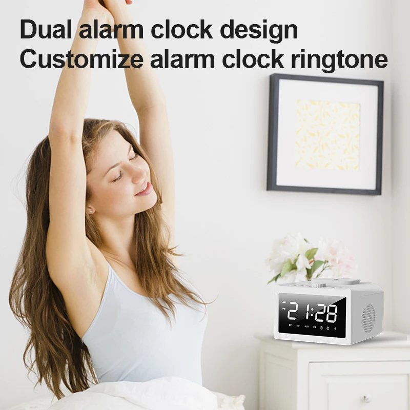 Bluetooth Speaker Stereo Loudspeaker Wireless Charger LED Screen Alarm Clock FM TF Card Fast Charging for iPhone Samsung Xiaomi