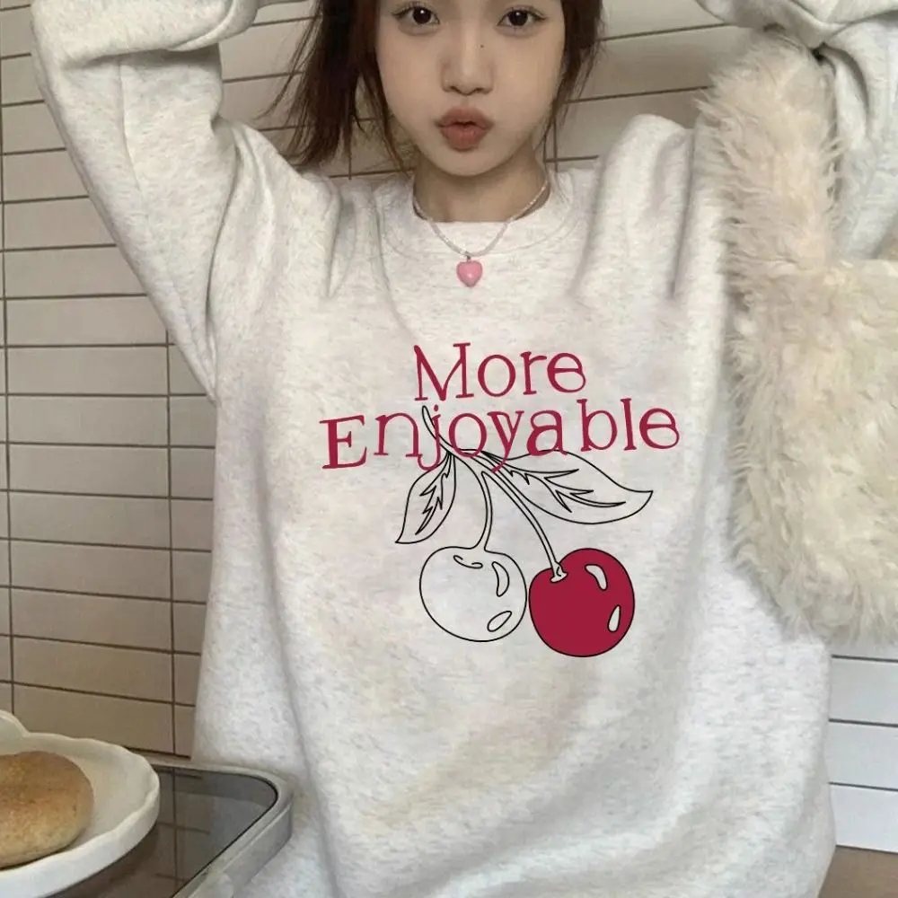Printed Long Sleeve Fleece Top Sweet Cherry Loose Autumn Hoodie Top Girls Clothing Korean Ins Sweatshirts for Women Holiday