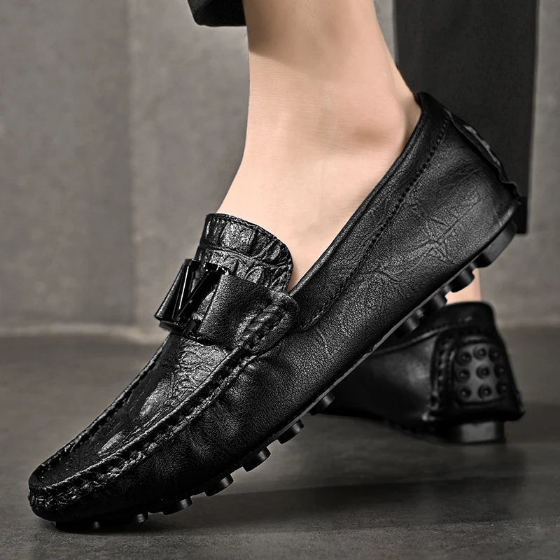 Men's leather shoes spring and summer leisure business dress shoes soft bottom breathable driving bean shoes fashion party shoes 5