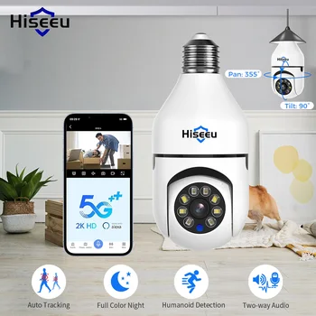 Hiseeu 3MP Wifi PTZ IP Camera E27 Light Bulb Camera Night Vision Auto Tracking Two-way audio Wireless CCTV Surveillance Security 1