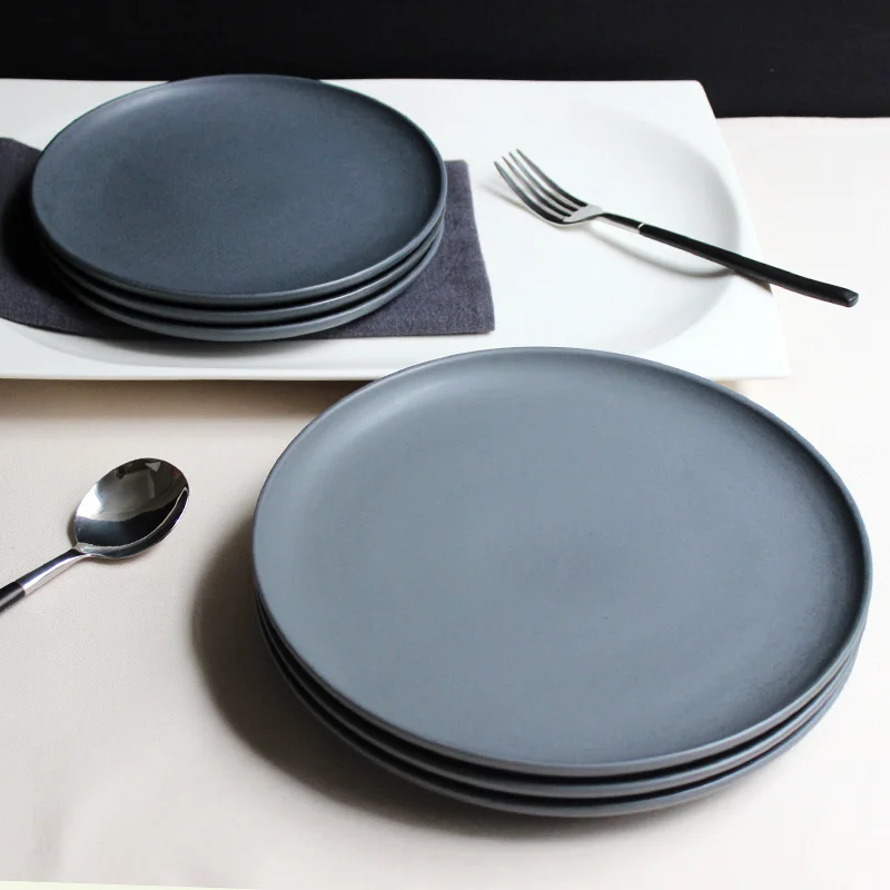 Ceramic Western food set plate dessert plate Nordic steak plate model room plate restaurant simple meal matte black plate