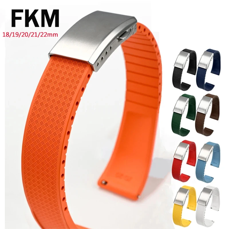 Uhrenarmband aus Fluorkautschuk, FKM Tropic-Armband, 18/19/20/21/22 mm, Faltschließe, Schnellverschluss, Größe geschnittenes Armband für Männer und Frauen