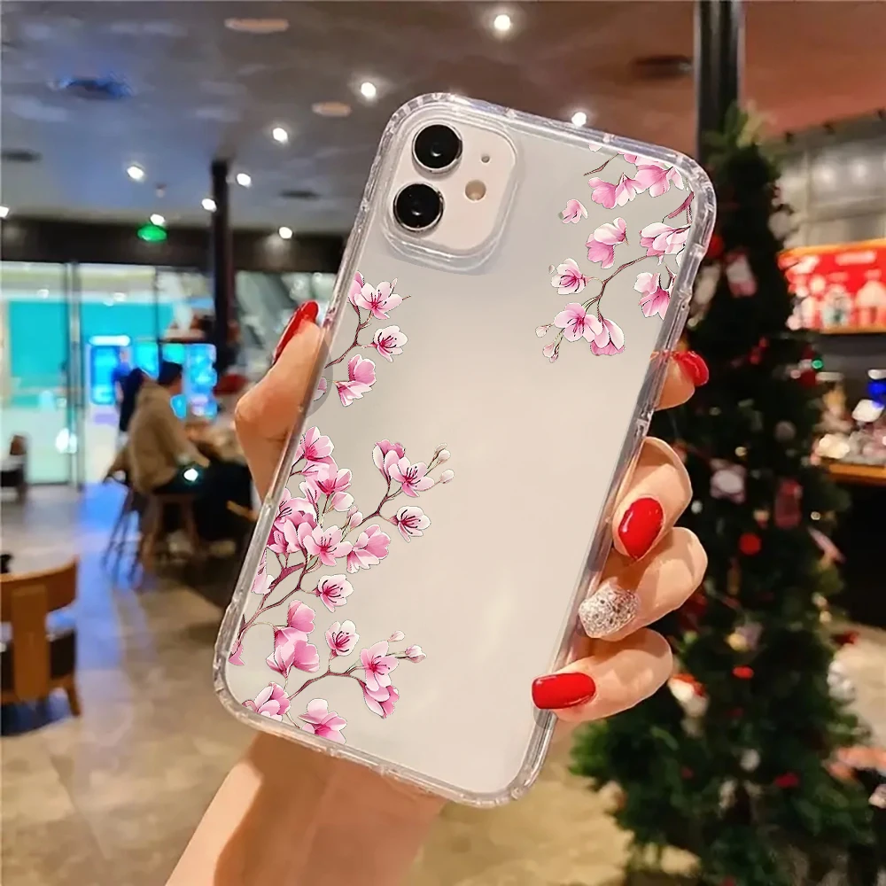 Pink Cherry Blossom Transparent Silicone Phone Case