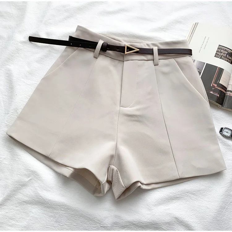 Unua amo 2022 Summer Wide Leg Shorts Women Fashion Wild Office Lady Work Casual High Waist Suit Shorts With Belt cargo shorts