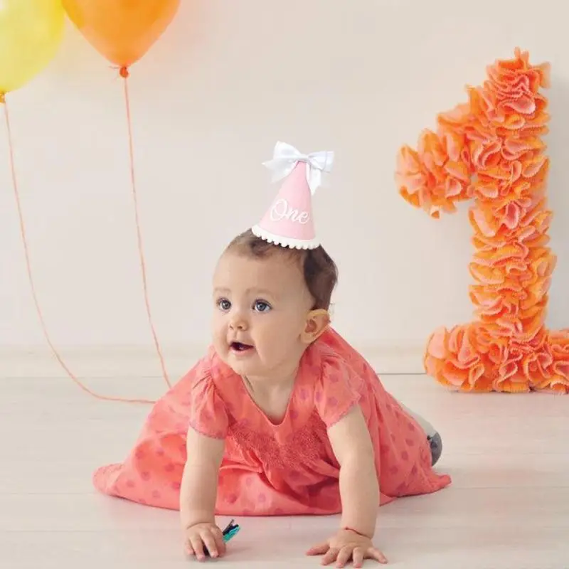 Handgefertigter Stoff Geburtstagshut mit Bowknotakzent für 1 Jahr Baby P31B – Detail 7