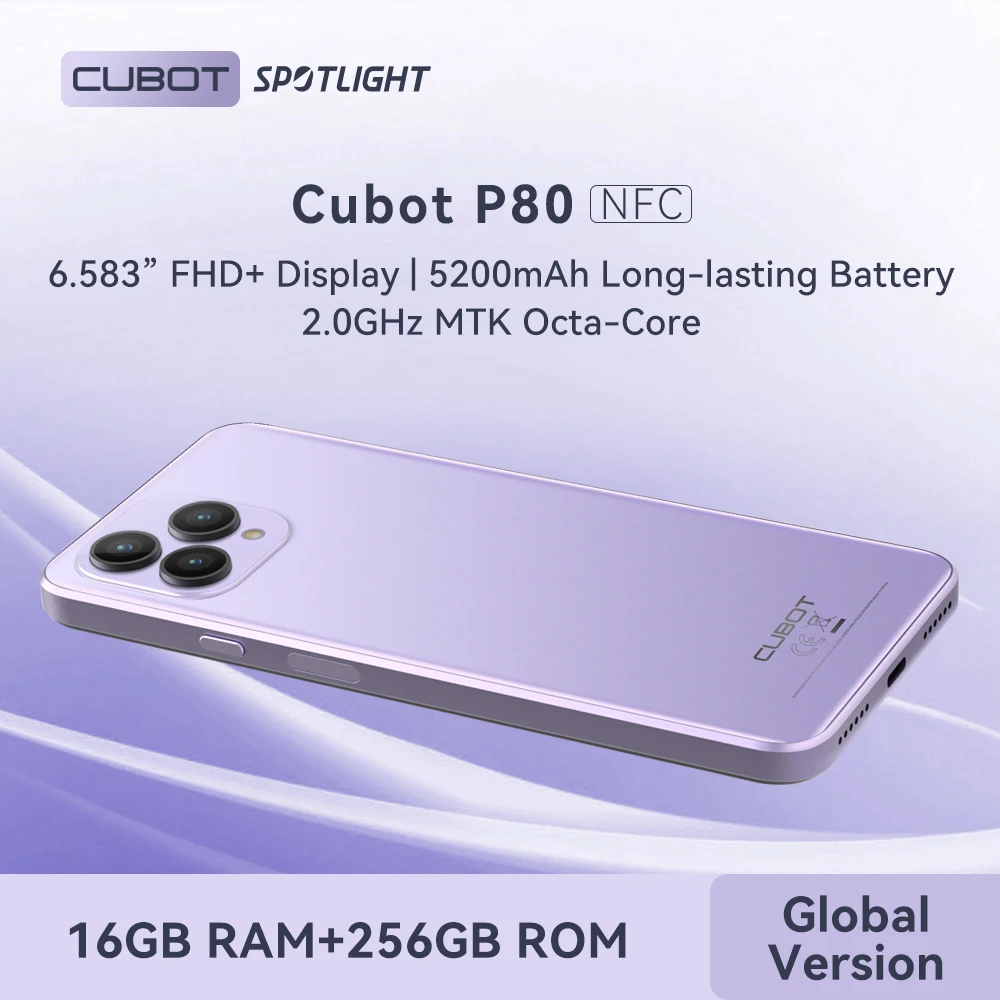 Cubot P80, moviles baratos y buenos nuevos 2023, smartphone Android 13,  versión global, 16 GB de RAM (8GB + 8GB ampliados), ROM de 256GB(soporte 1T  extendido), NFC,pantalla FHD+ de 6,583", 5200 mAh,48MP