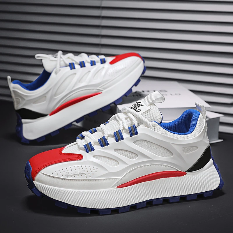 Chunky Sneaker Men Designer Running Shoes Fashion Casual Microfiber Leather Mesh Breathable Height Increased Flat Platform Shoes 6
