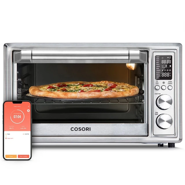 32QT - Horno tostador con freidora de aire con asador, horno de convección  18 en 1, encimera, freidora de aire digital para hornear, asar, pizza