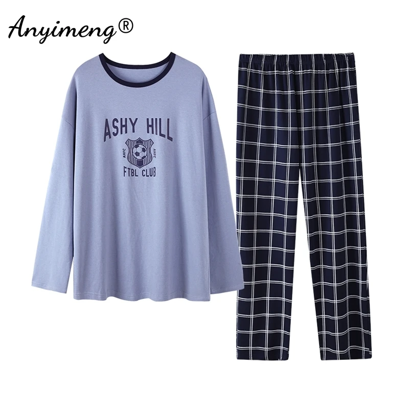 Pajama Sets Spring Autumn Cotton Long Sleeve Sleepwear for Man Big Size Pullover Homewear L-4XL Man Pajama Set Minimalist Boy Loungewear