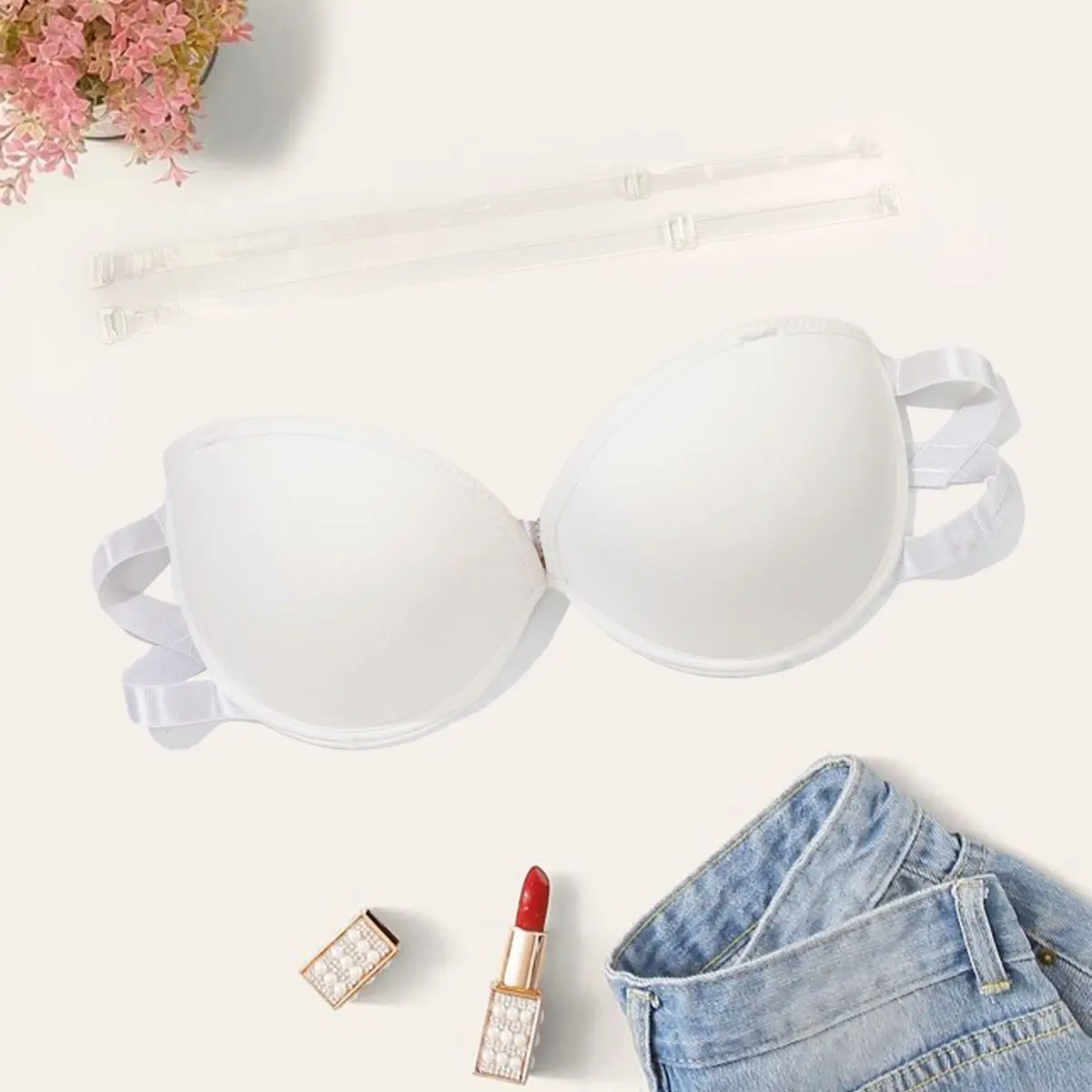 Beauwear Push Up Bras Half Cup Bra With Transparent Silicone Shoulder Strap Beauty Back Strapless Party Bra XS S M L XL-B16