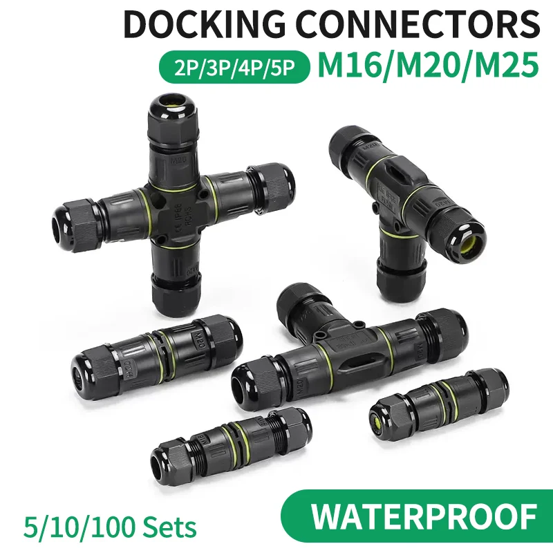 

IP68 M16 M20 M25 Male Female Docking Connector Waterproof 2/3/4/5 Pin Terminal Electrical Wire Cable Connector For Outdoor