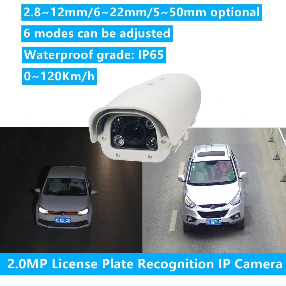 2MP Varifocal Lens IP Vehicles License Number Plate Recognition LPR Camera Outdoor For Highway Parking Lot 1080P LPR IP Camera