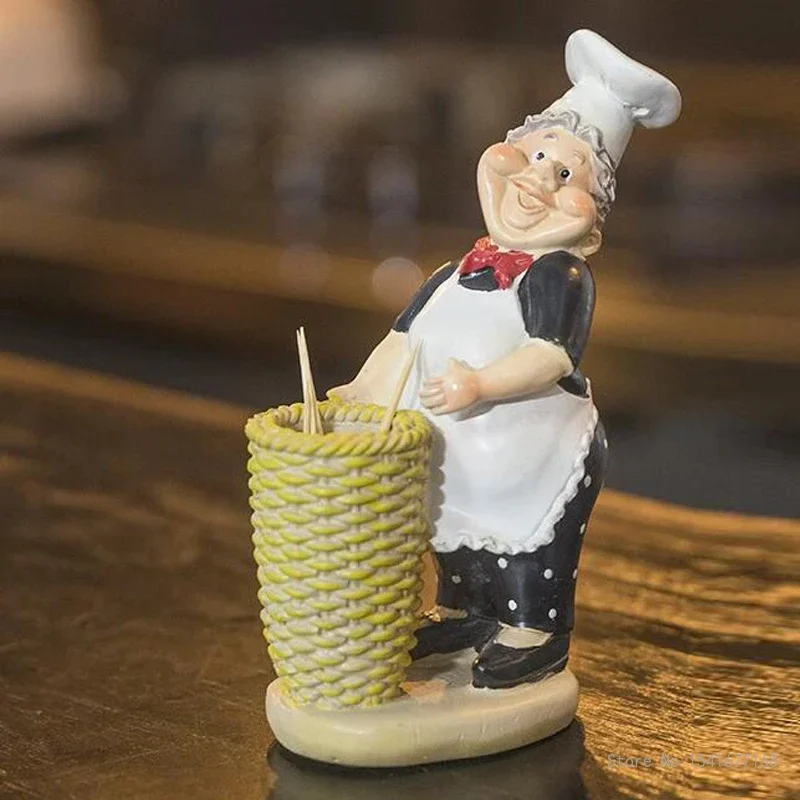1pc European Creative Chef Sculpture Toothpick Bucket Home Living Room Dining Table Decoration Barrel Toothpick Box Holder