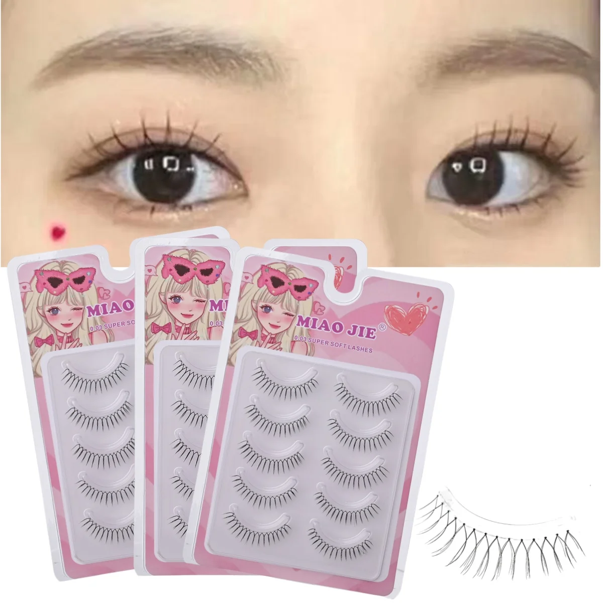 MIAOJIE Korean U-shaped False Eyelashes Zhang Yuanying False Eyelashes Natural Wispy Soft V Shaped Lash Extension Comic Eye Clea