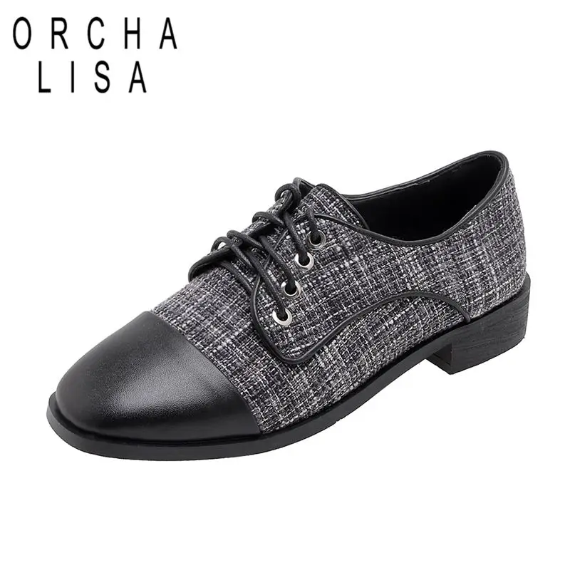 

ORCHA LISA 2024 New Spring Women Flats 30 31 Square Toe Lace Up Mixed Color Brogue Shoes Large Size 43 44 45 Leisure Daily Shoes