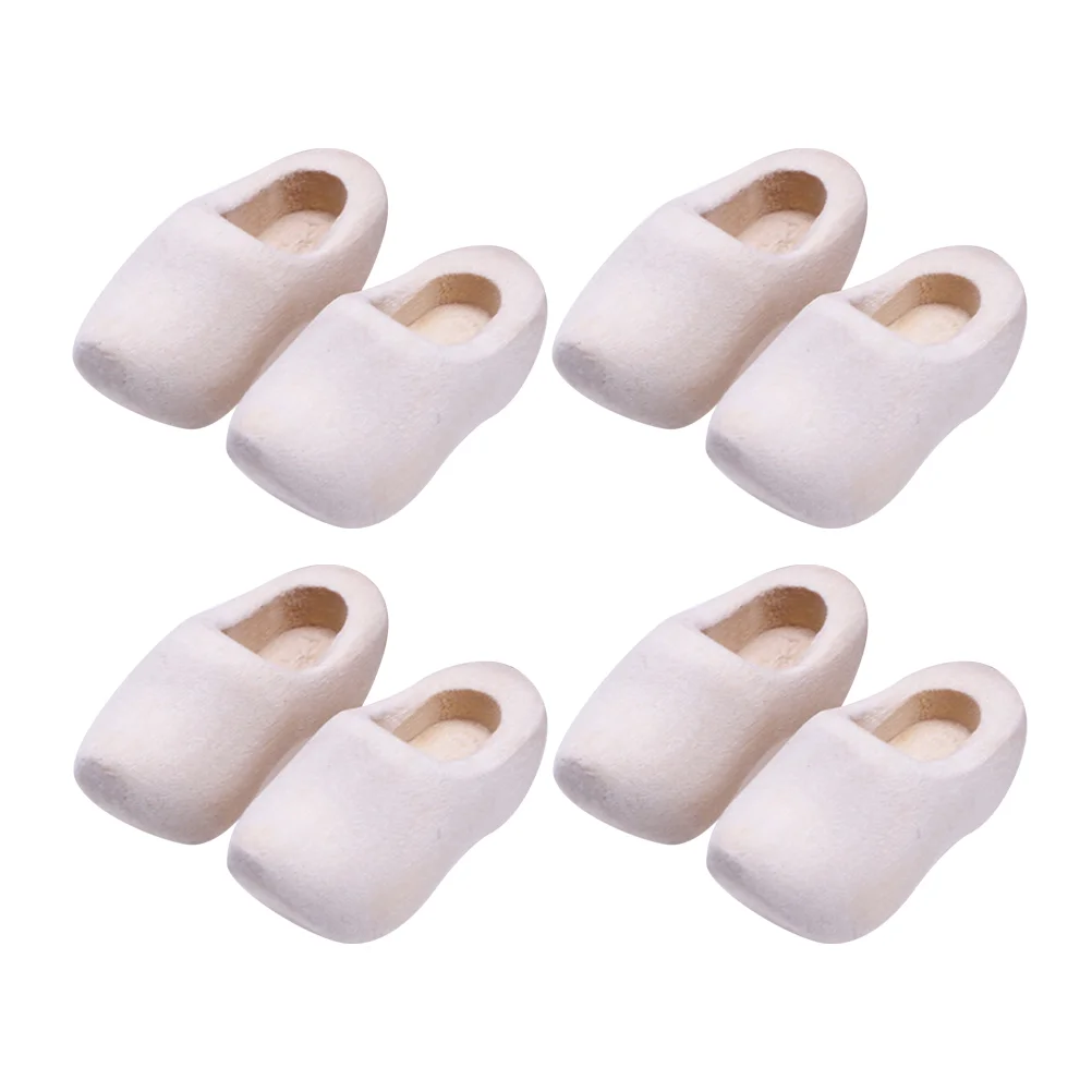 

4 Pairs House Clogs DIY Unfinished Wooden Shoes Miniature for Craft Supply White Klompen Child