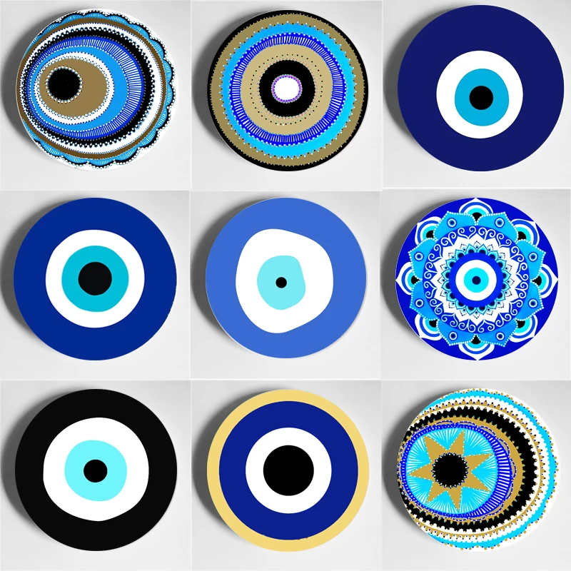 Turkey Blue Evil Eye Painting Wall Haning Plate Handmade Decorative Plate Bohemian Art Plate Unique Home Bar Living Room Decorat 2