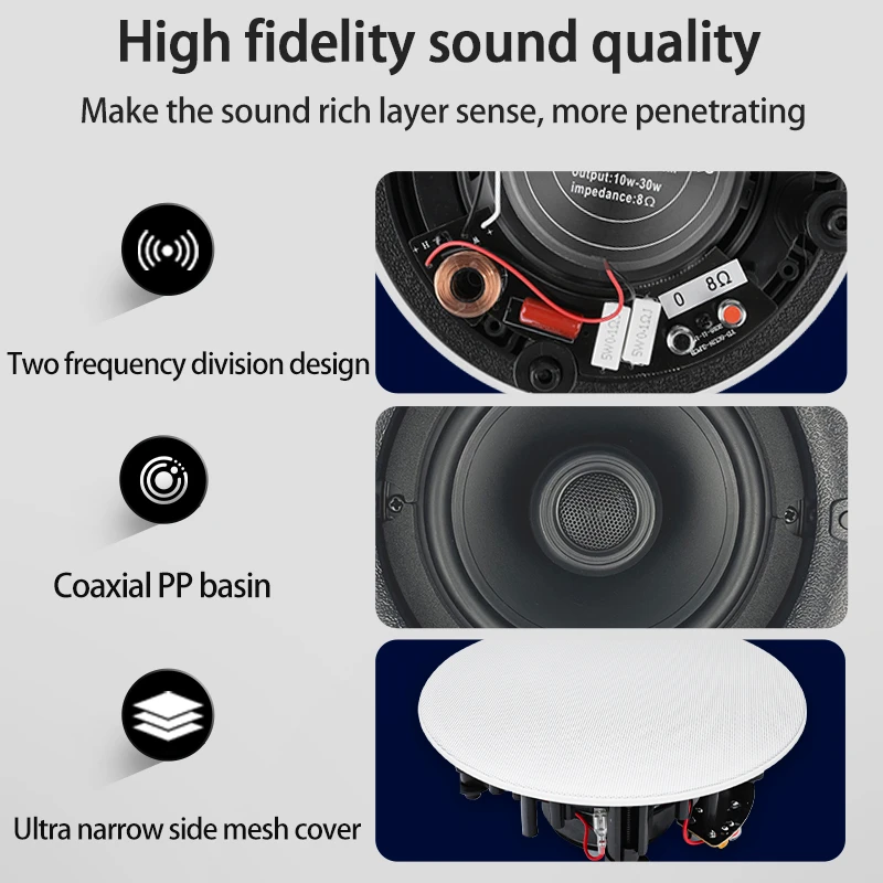 SUMWEE 5.25 Inch 30 Watts Ceiling Speakers Flush Mount Passive Perfect For Office Kitchen Living Room Bathroom 8Ω Speakers 2