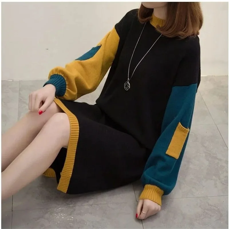 

Fat mm Autumn Slim Fashionable 2023 Winter New Korean Version Loose Mid length Dress Sweater Women Loose 200kg Commuter Pullover