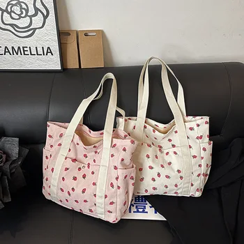 Borsa a Tracolla in Velluto a Coste per Donne, Borsa a Mano con Stampa di Fragole, Borsa Casual per Shopping e Pendolarismo, Borsa Sottospalla alla Moda, Dropshipping