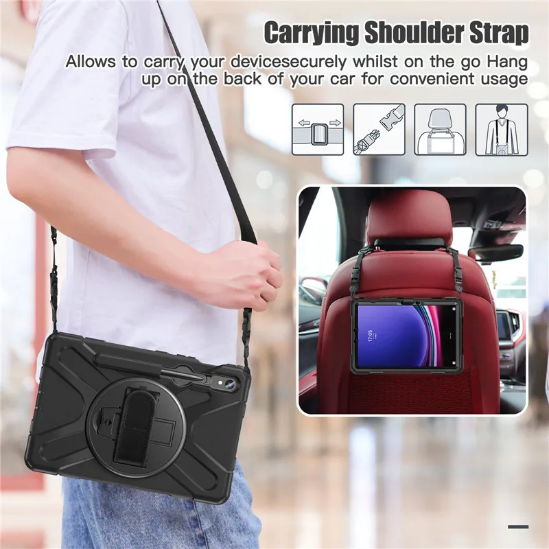 Kids Shockproof Tablet Cover with Shoulder Strap - Durable Protective Case
