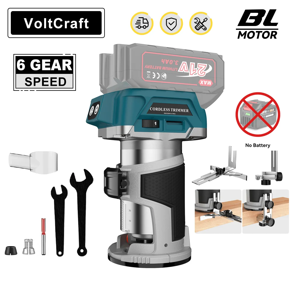 6 Speeds Brushless Electric Hand Trimmer Cordless Wood Router Woodworking Engraving Slotting Power Tools for Makita 18V Battery