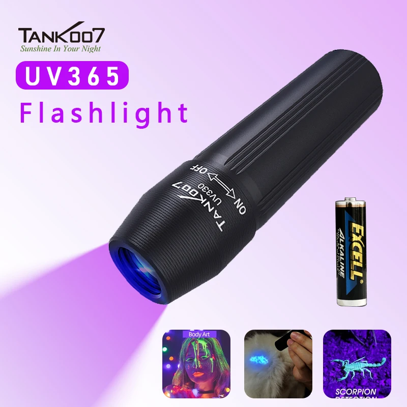 Tank007 UV Flashlight 365nm Black Light LED Powerful Fluorescent Portable Detector for Pet Urine Stains Scorpions Resin Curing