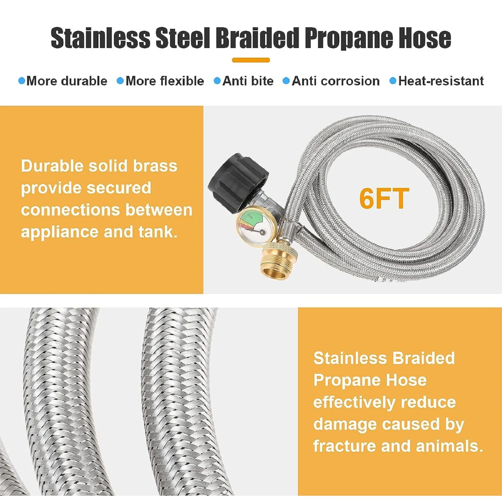 Walfront RV Fuel Gas Extension Hose, Converter Hose, 1 Lb To