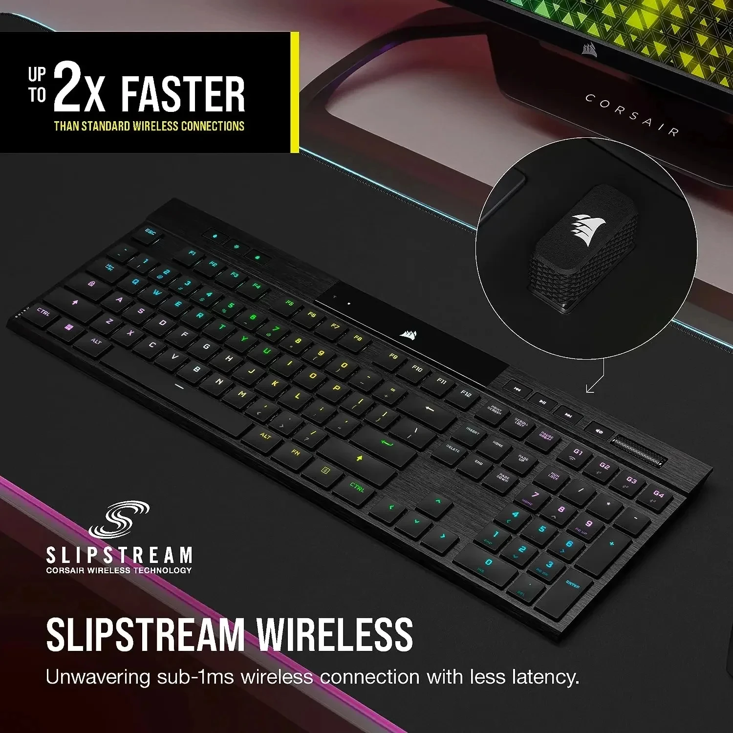 Corsair K100 AIR 무선 RGB 기계식 키보드, 초박형 저지연 블루투스, 체리 MX, 울트라 로우 프로파일 키 스위치, 신제품