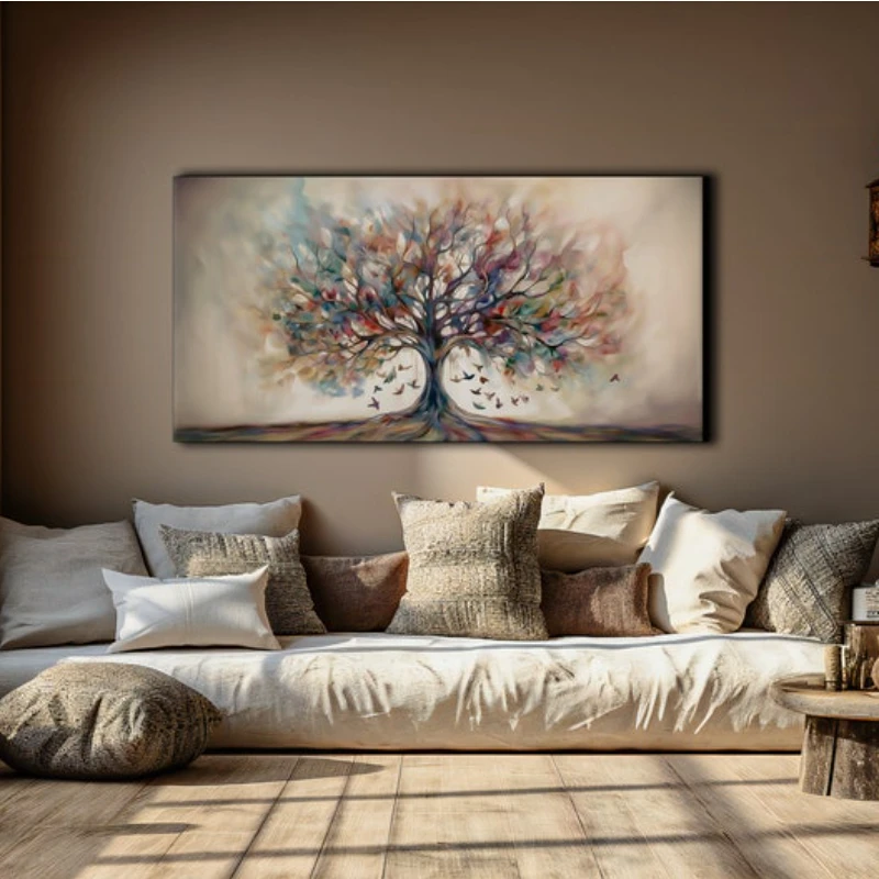 Colorful Tree of Life Decoration Abstract Wall Art Canvas Painting Symbolic Artwork Colorful Tree Decoration Unique Art Gift