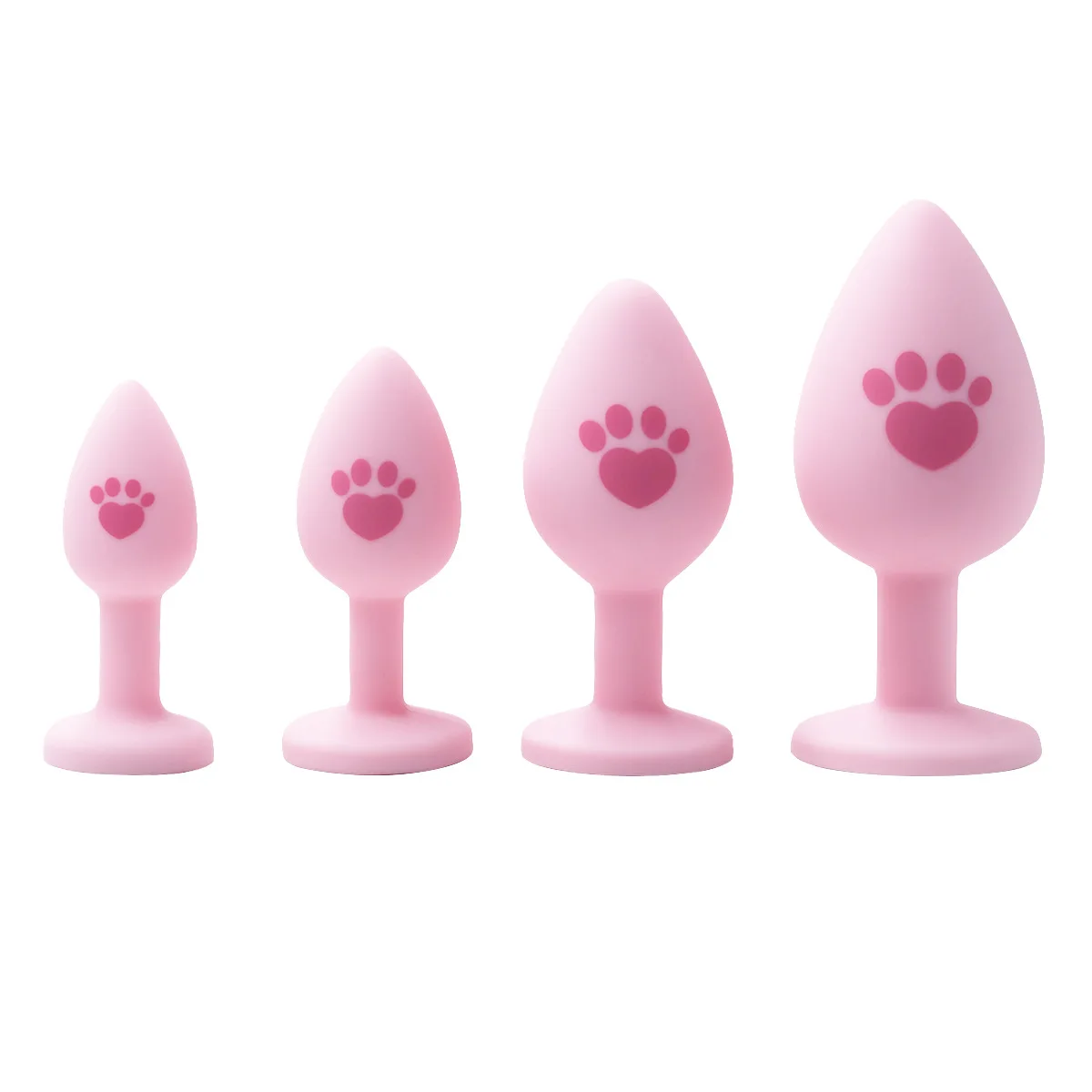 HeartCaptor Silicone Anal Plug Set 4 Sizes Cat Paw Crystal Base Pink - Details 6