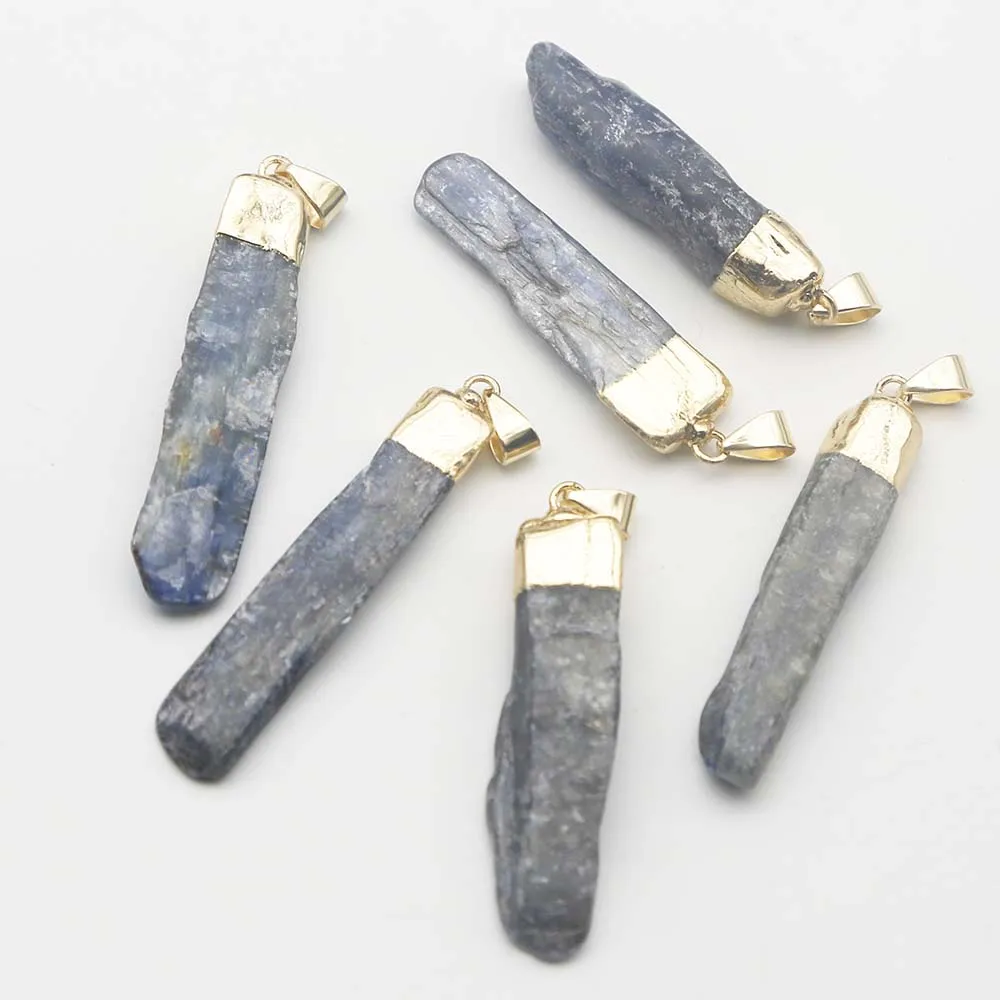 Natural Stone Ore Irregular Blue Crystal Electroplated Gold Pendants Sweater Chain Necklace Jewelry Wholesale 8Pcs Free Shipping