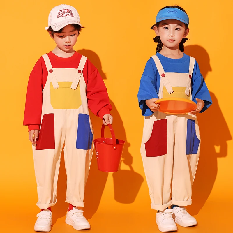 Boys Hip Hop Clothing Loose Overalls Girls Cargo Pants Kids Dungaree Joggers Child Jumpsuit Street Dance Romper Teen Streetwear