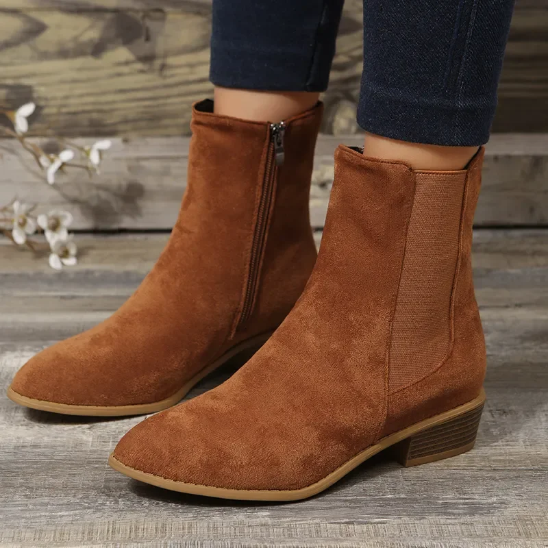 

2023 Winter Classic Chelsea Women's Boots Cowherd Round Head Wedge Heel Ankle Boots Simple and Comfortable cowboy boot for Women